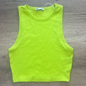NWOT Zara Neon Green Cropped Baby Tank Top
